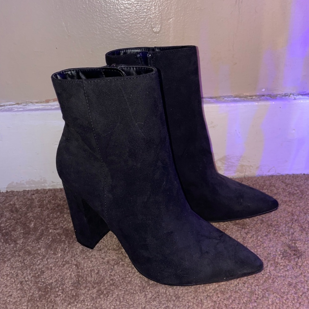 Black High Heel Booties- Suede